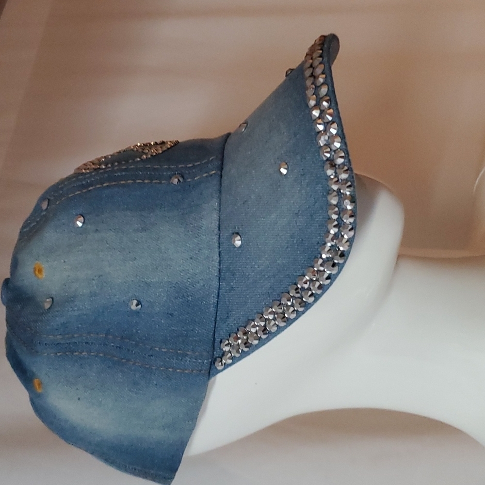 Denim Rhinestone Cap - Picture 2 of 7